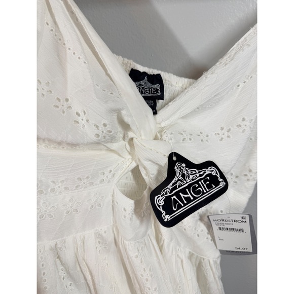 NWT Angie Mini Dress Women Large White Eyelet Flutter Sleeve Sun Dress - Picture 2 of 8
